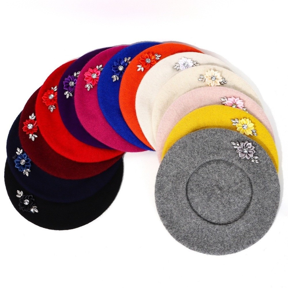 Beret Wol Warna Solid Manis de - Beret French Wool ulasan dan harga