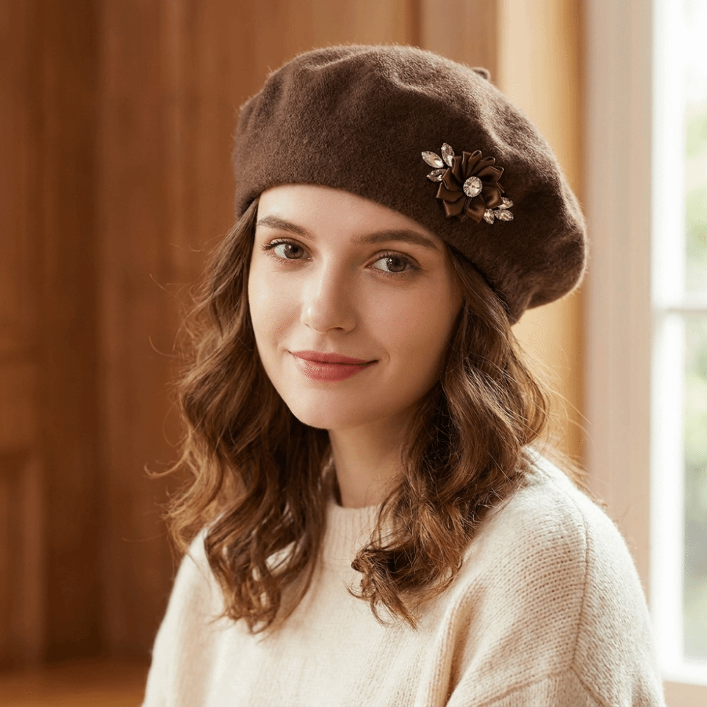Beret Wol Warna Solid Manis de - Beret French Wool ulasan dan harga