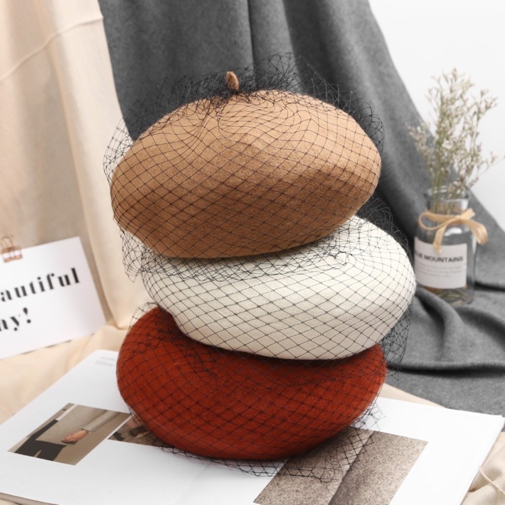 Topi Beret Wol Berjaring Elega - Beret French Wool ulasan dan harga